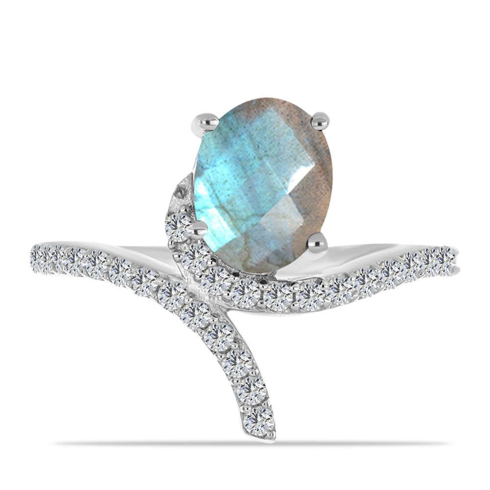 Anel de Prata com Labradorite de Gullgruvene e Topázio Branco 1 