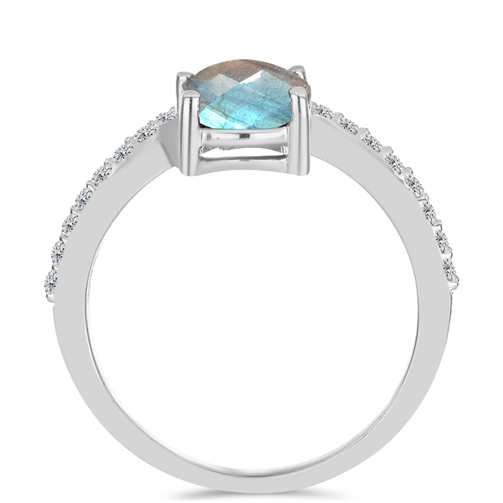Anel de Prata com Labradorite de Gullgruvene e Topázio Branco