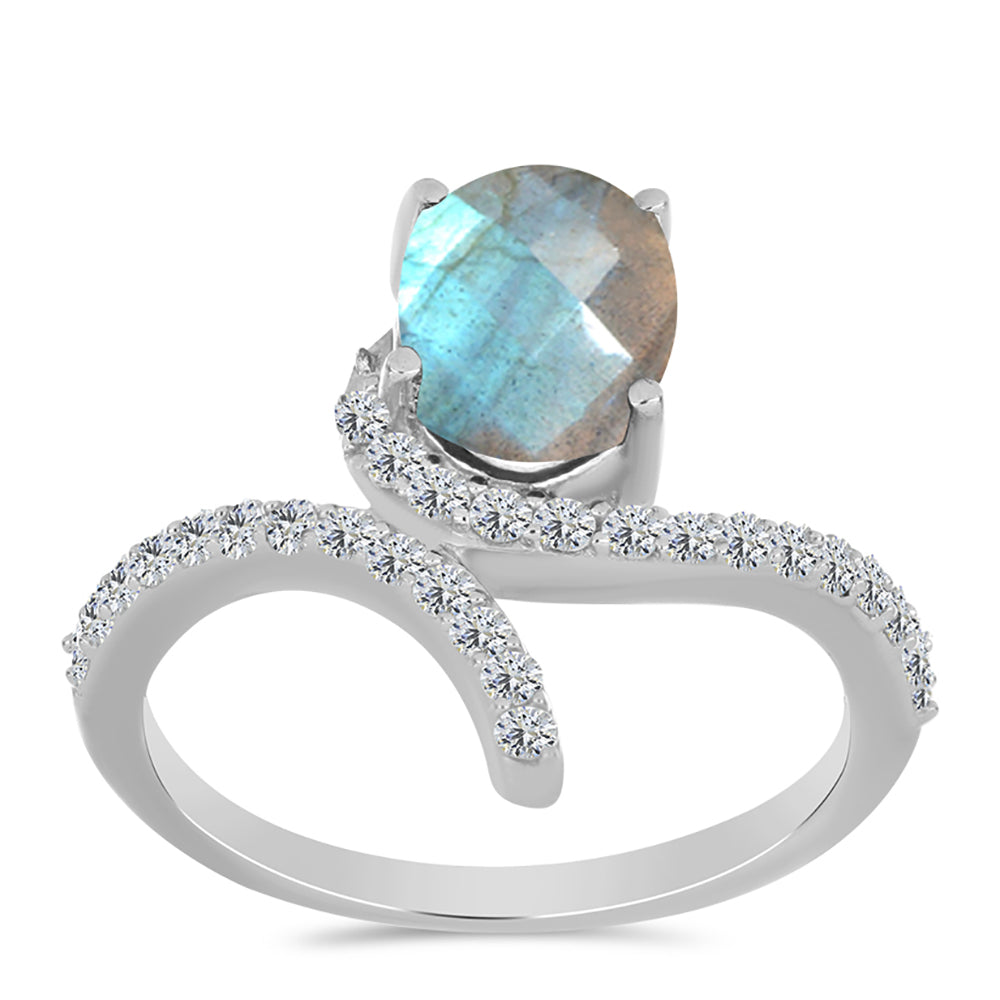 Anel de Prata com Labradorite de Gullgruvene e Topázio Branco