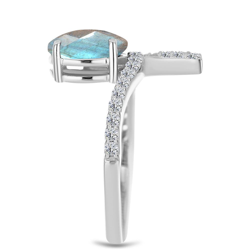 Anel de Prata com Labradorite de Gullgruvene e Topázio Branco 4 