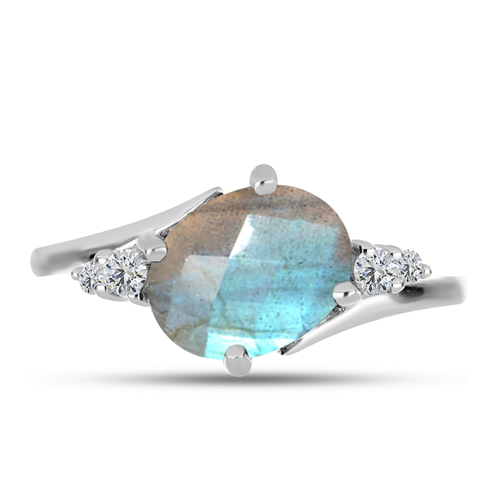Anel de Prata com Labradorite de Gullgruvene e Topázio Branco 1 