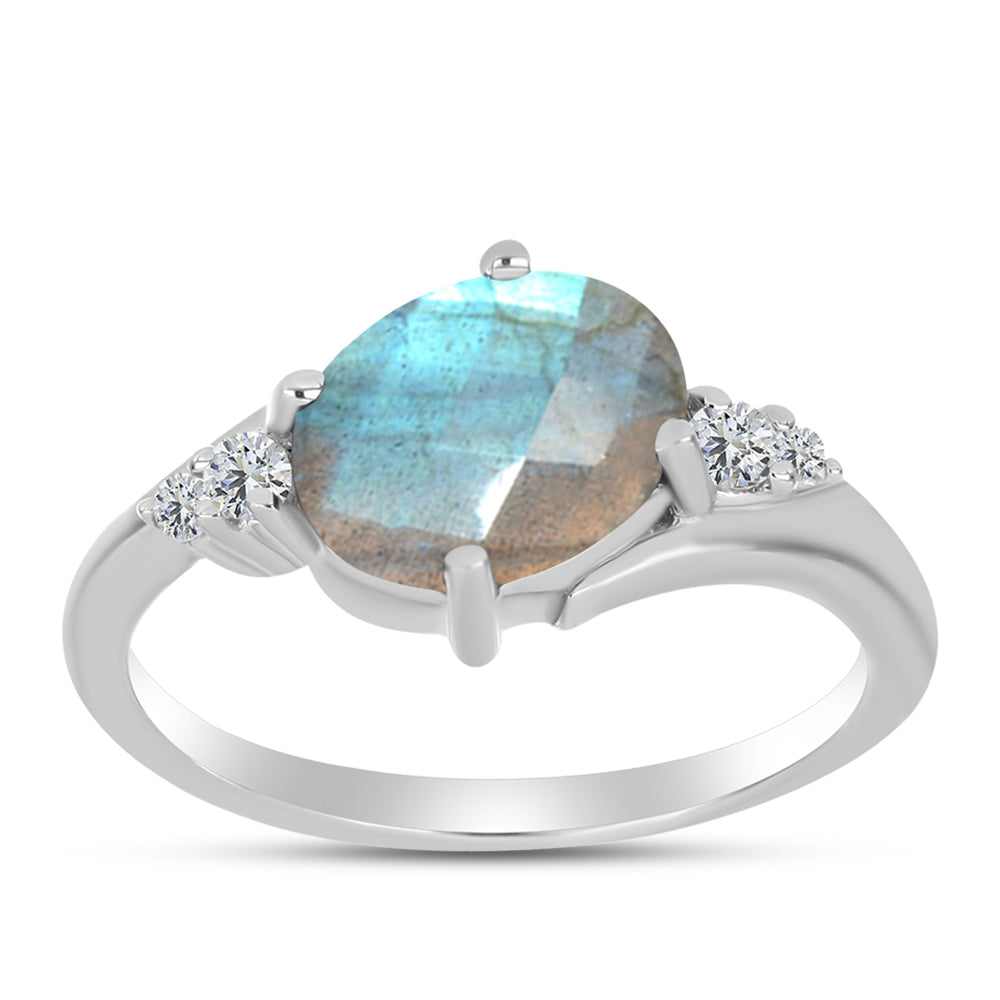 Anel de Prata com Labradorite de Gullgruvene e Topázio Branco