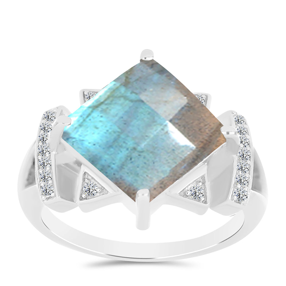 Anel de Prata com Labradorite de Gullgruvene e Topázio Branco  Contraste: Cabeca de Veado (800) 3 