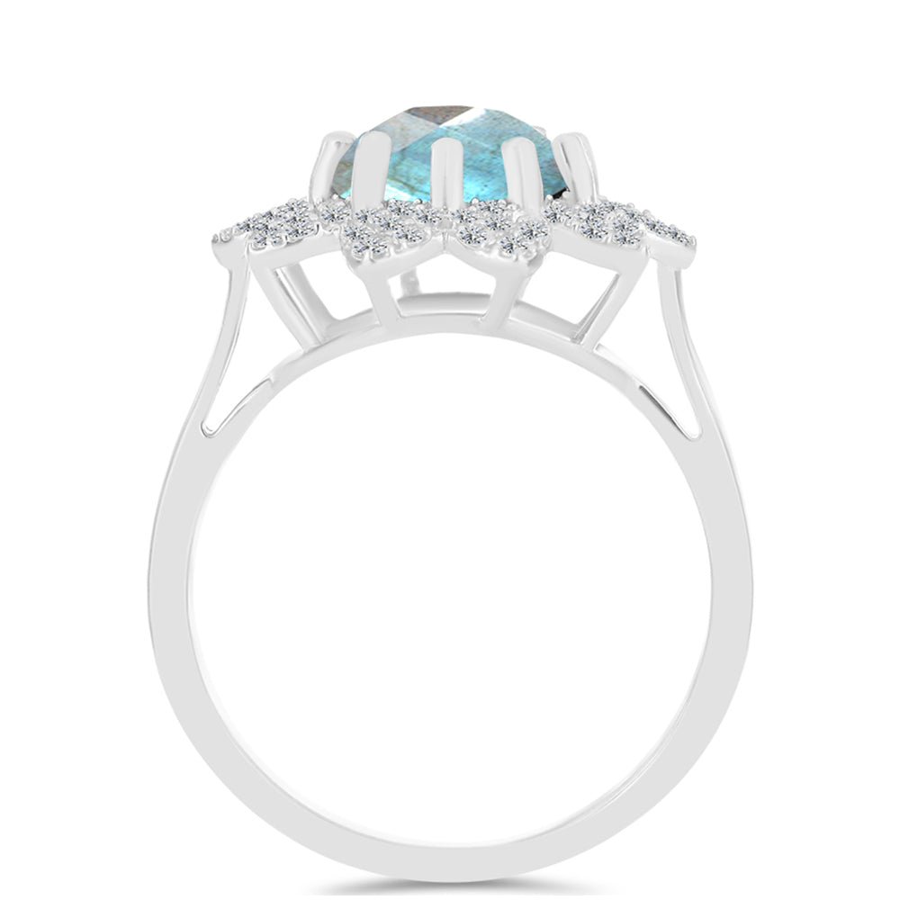 Anel de Prata com Labradorite de Gullgruvene e Topázio Branco  Contraste: Cabeca de Veado (800) 2 