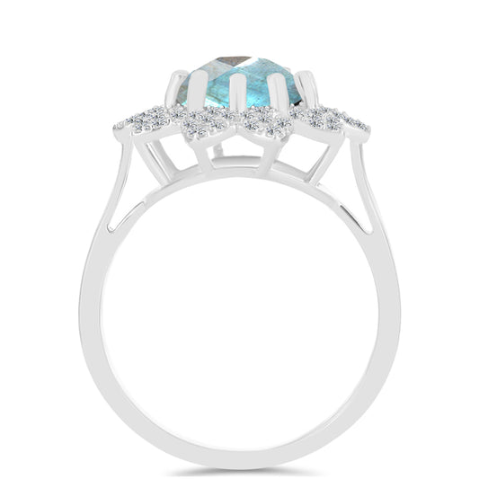 Anel de Prata com Labradorite de Gullgruvene e Topázio Branco  Contraste: Cabeca de Veado (800)