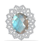 Anel de Prata com Labradorite de Gullgruvene e Topázio Branco  Contraste: Cabeca de Veado (800)