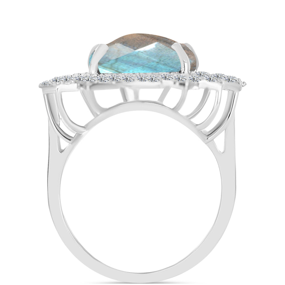 Anel de Prata com Labradorite de Gullgruvene e Topázio Branco  Contraste: Cabeca de Veado (800) 2 