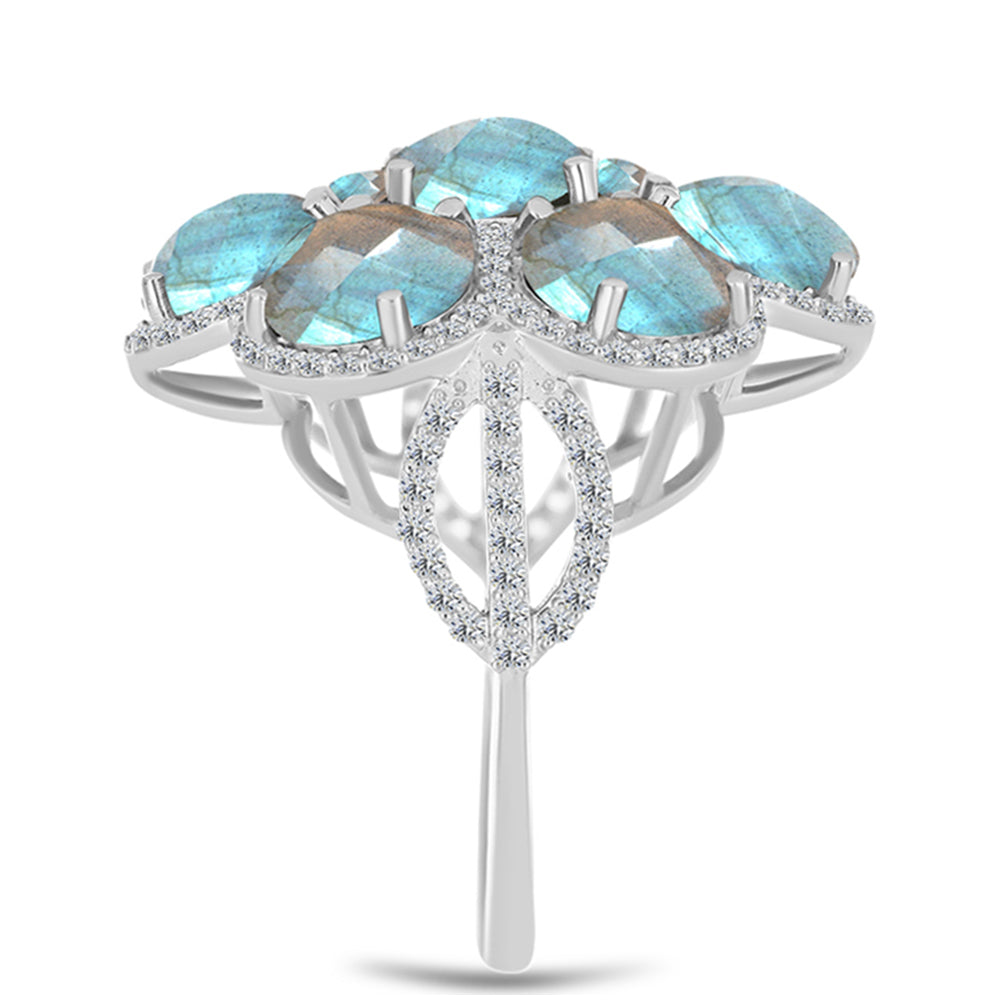 Anel de Prata com Labradorite de Gullgruvene e Topázio Branco  Contraste: Cabeca de Veado (800) 4 