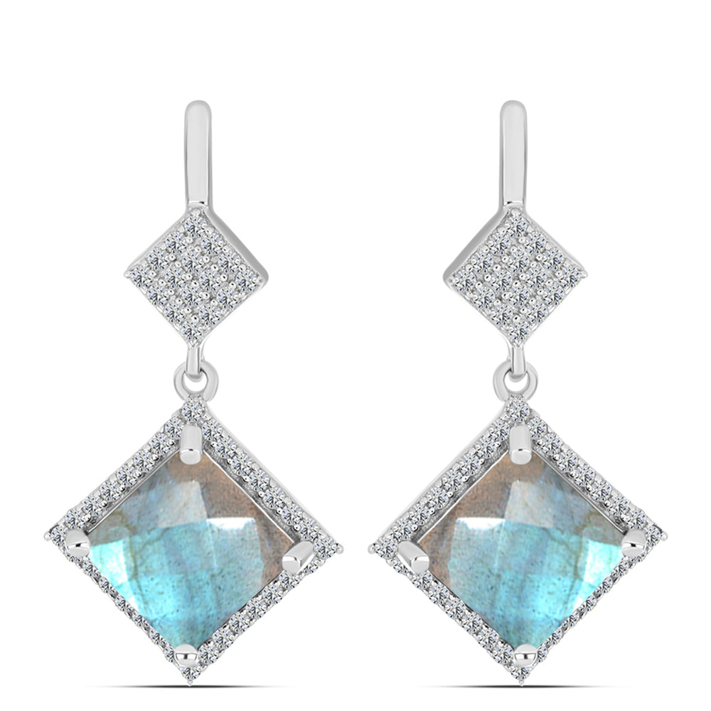 Brincos de Prata com Labradorite de Gullgruvene e Topázio Branco 1 