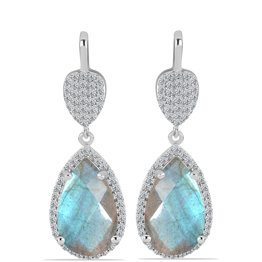 Brincos de Prata com Labradorite de Gullgruvene e Topázio Branco 1 