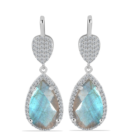 Brincos de Prata com Labradorite de Gullgruvene e Topázio Branco
