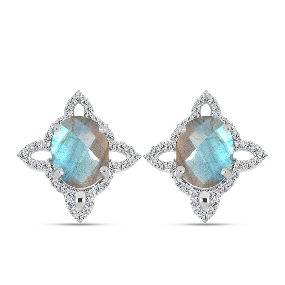 Brincos de Prata com Labradorite de Gullgruvene e Topázio Branco 1 