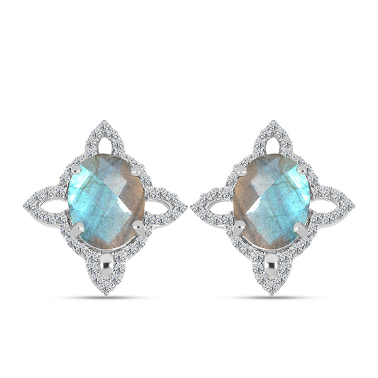 Brincos de Prata com Labradorite de Gullgruvene e Topázio Branco