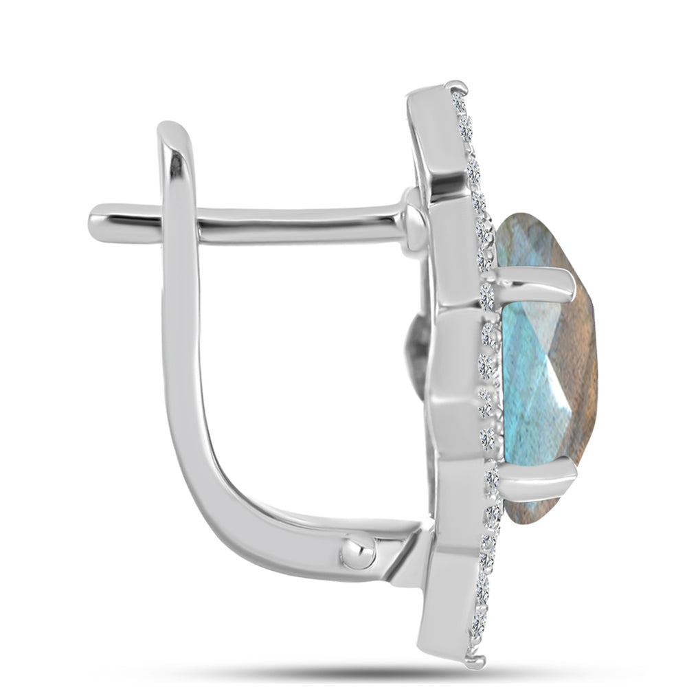 Brincos de Prata com Labradorite de Gullgruvene e Topázio Branco 2 