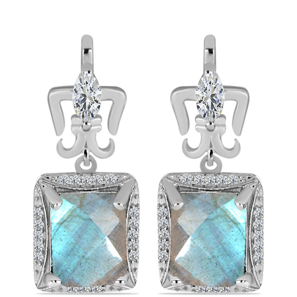 Brincos de Prata com Labradorite de Gullgruvene e Topázio Branco