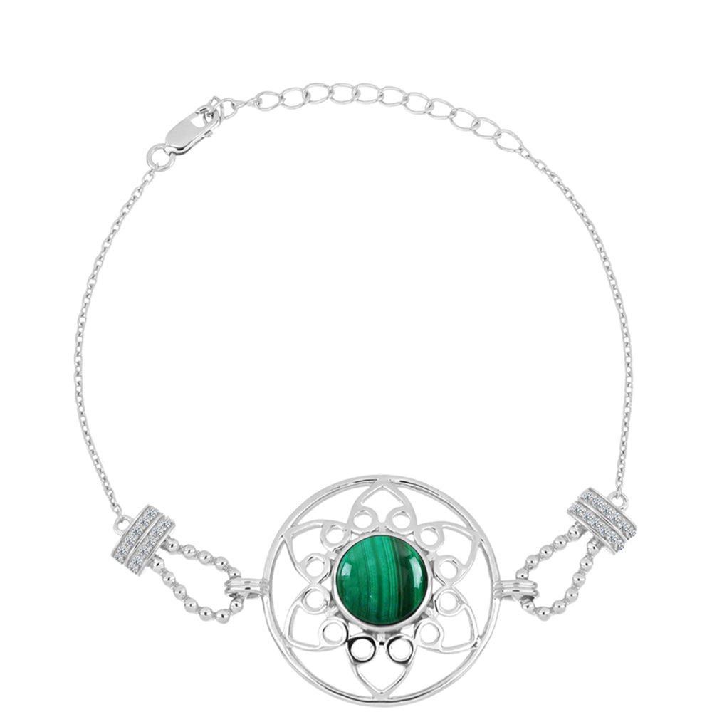 Pulseira de Prata com Malaquita e Topázio Branco  Contraste: Cabeca de Veado (800)