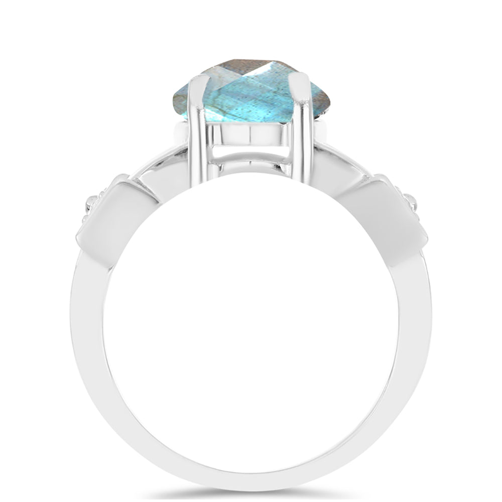 Anel de Prata com Labradorite de Gullgruvene e Topázio Branco  Contraste: Cabeca de Veado (800) 2 