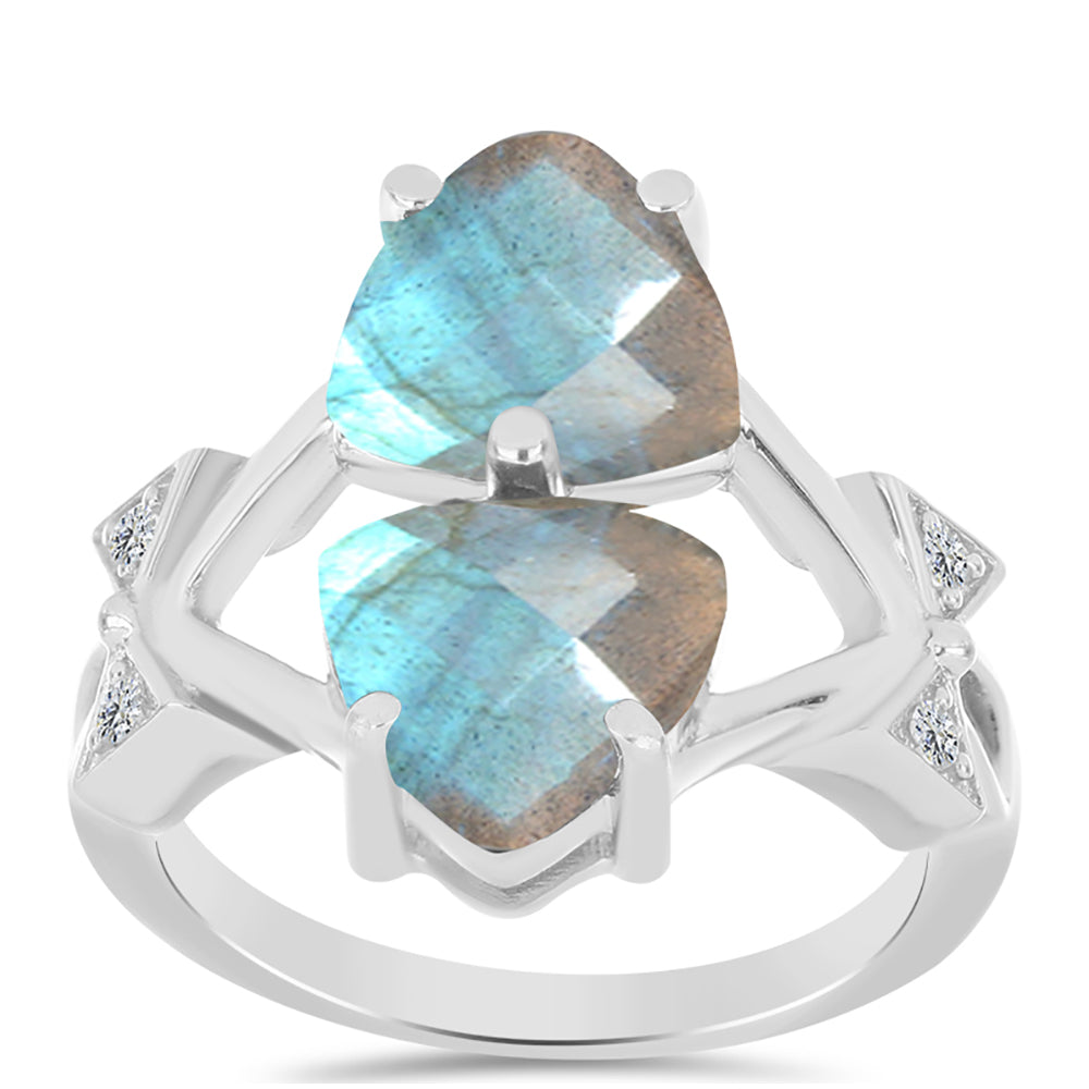 Anel de Prata com Labradorite de Gullgruvene e Topázio Branco  Contraste: Cabeca de Veado (800) 3 