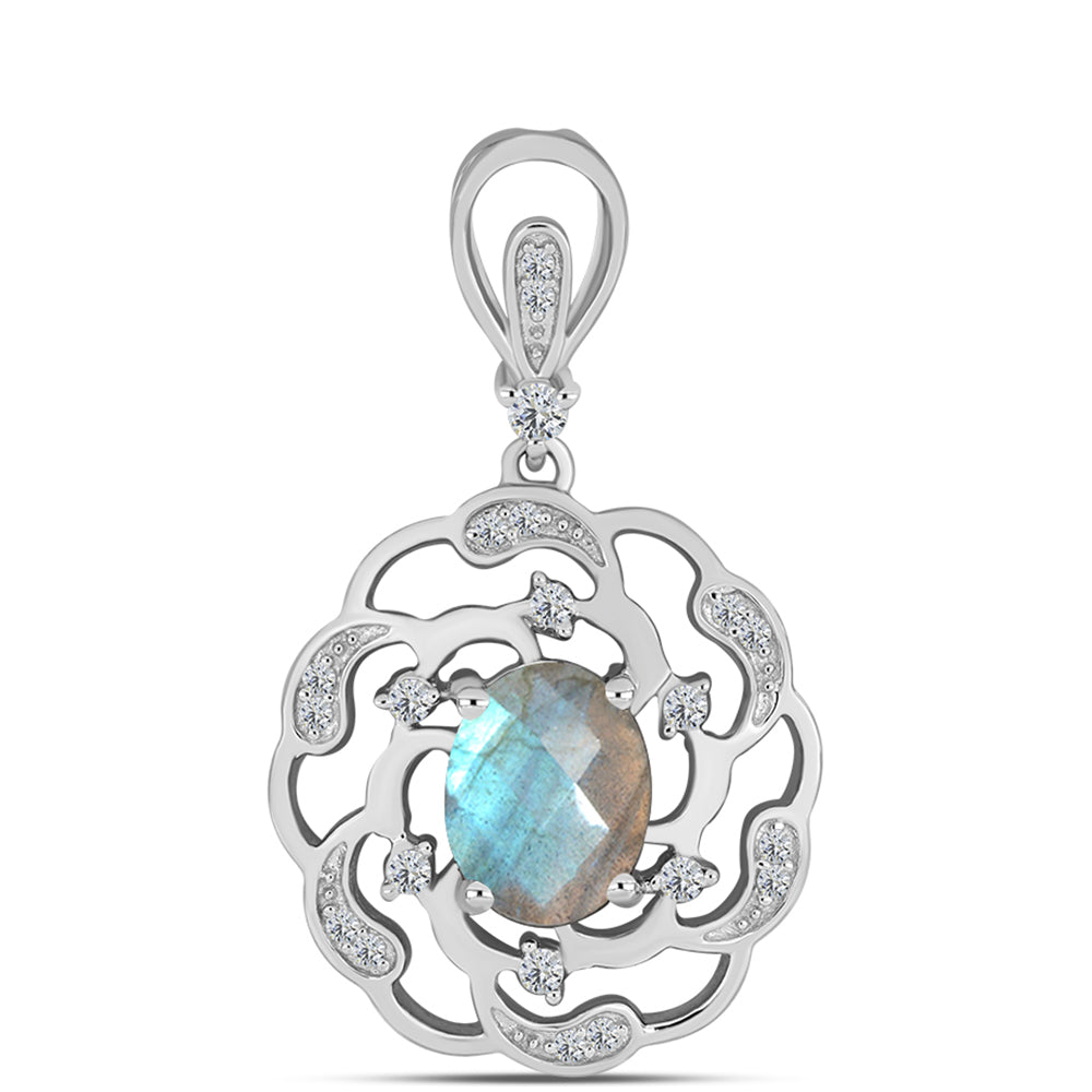 Pendente de Prata com Labradorite de Gullgruvene e Topázio Branco 1 