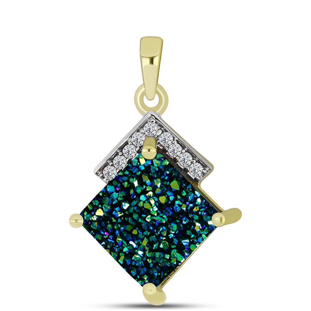 Pendente de Prata com Banho de Ouro com Drusy Verde e Topázio Branco 1 