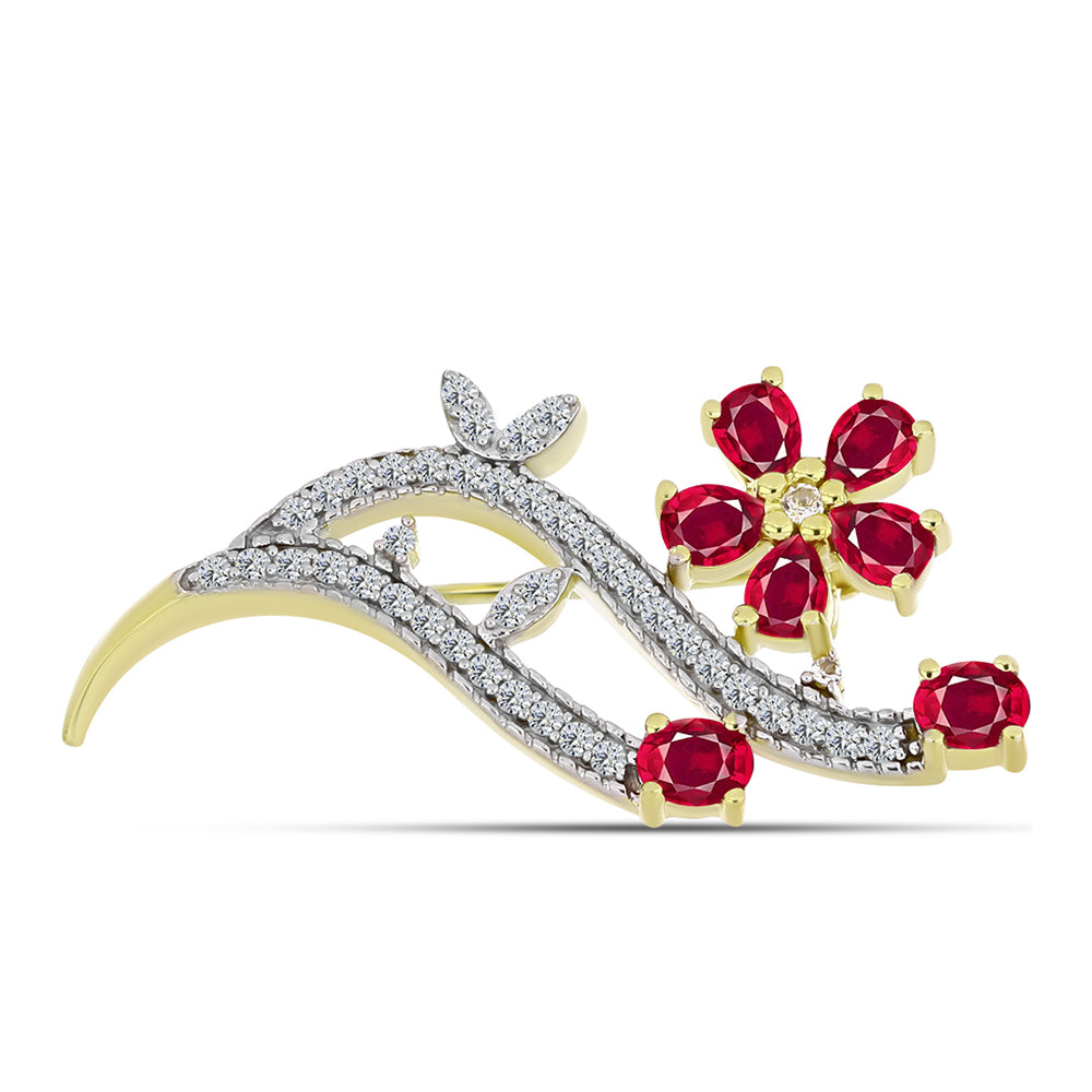 Alfinete de Prata com Banho de Ouro com Rubi de Madagáscar e Topázio Branco  Contraste: Cabeca de Veado (800)