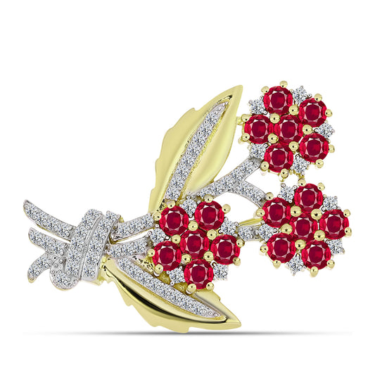 Alfinete de Prata com Banho de Ouro com Rubi de Madagáscar e Topázio Branco  Contraste: Cabeca de Veado (800)