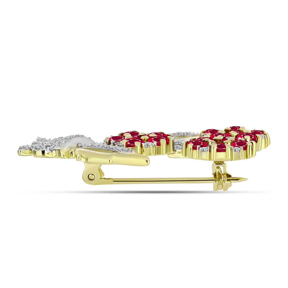 Alfinete de Prata com Banho de Ouro com Rubi de Madagáscar e Topázio Branco  Contraste: Cabeca de Veado (800)