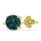 Anel de Prata com Banho de Ouro com Drusy Verde e Topázio Branco  Contraste: Cabeca de Veado (800)