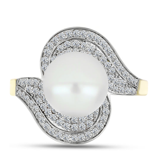 Anel de Prata com Banho de Ouro com Pérola Branca de Água Doce e Topázio Branco  Contraste: Cabeca de Veado (800)