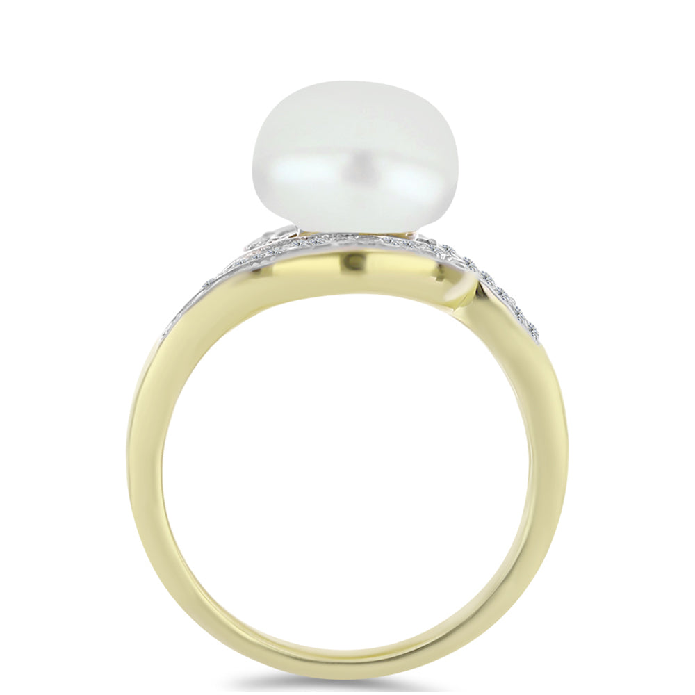 Anel de Prata com Banho de Ouro com Pérola Branca de Água Doce e Topázio Branco  Contraste: Cabeca de Veado (800) 2 