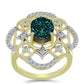 Anel de Prata com Banho de Ouro com Drusy Verde e Topázio Branco  Contraste: Cabeca de Veado (800)