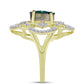 Anel de Prata com Banho de Ouro com Drusy Verde e Topázio Branco  Contraste: Cabeca de Veado (800)