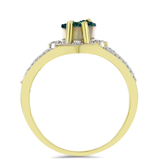Anel de Prata com Banho de Ouro com Drusy Verde e Topázio Branco  Contraste: Cabeca de Veado (800)