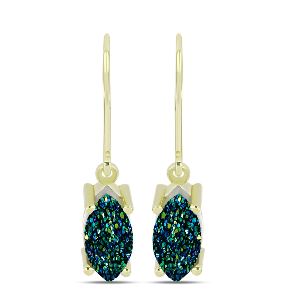 Brincos de Prata com Banho de Ouro com Drusy Verde 1 