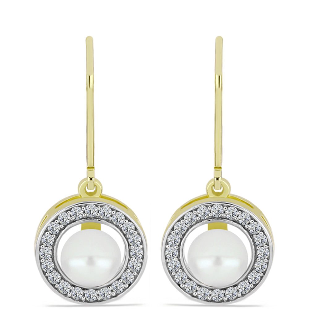 Brincos de Prata com Banho de Ouro com Pérola Branca de Água Doce e Topázio Branco 1 