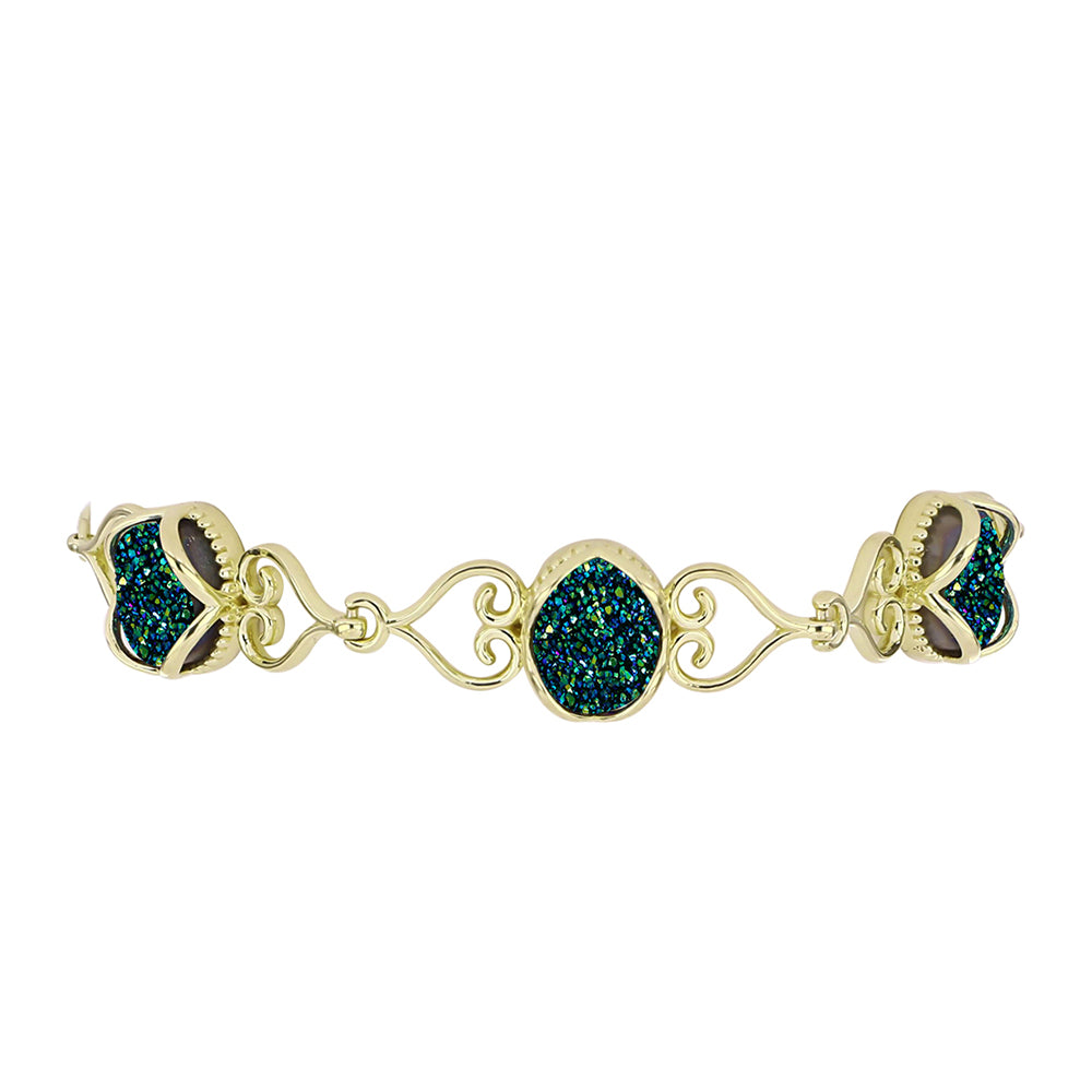 Pulseira de Prata com Banho de Ouro com Drusy Verde  Contraste: Cabeca de Veado (800) 2 