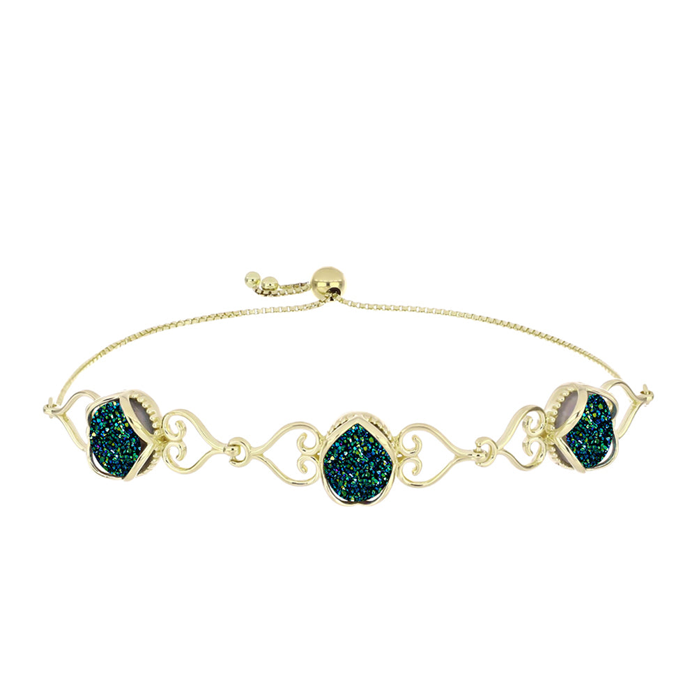 Pulseira de Prata com Banho de Ouro com Drusy Verde  Contraste: Cabeca de Veado (800)