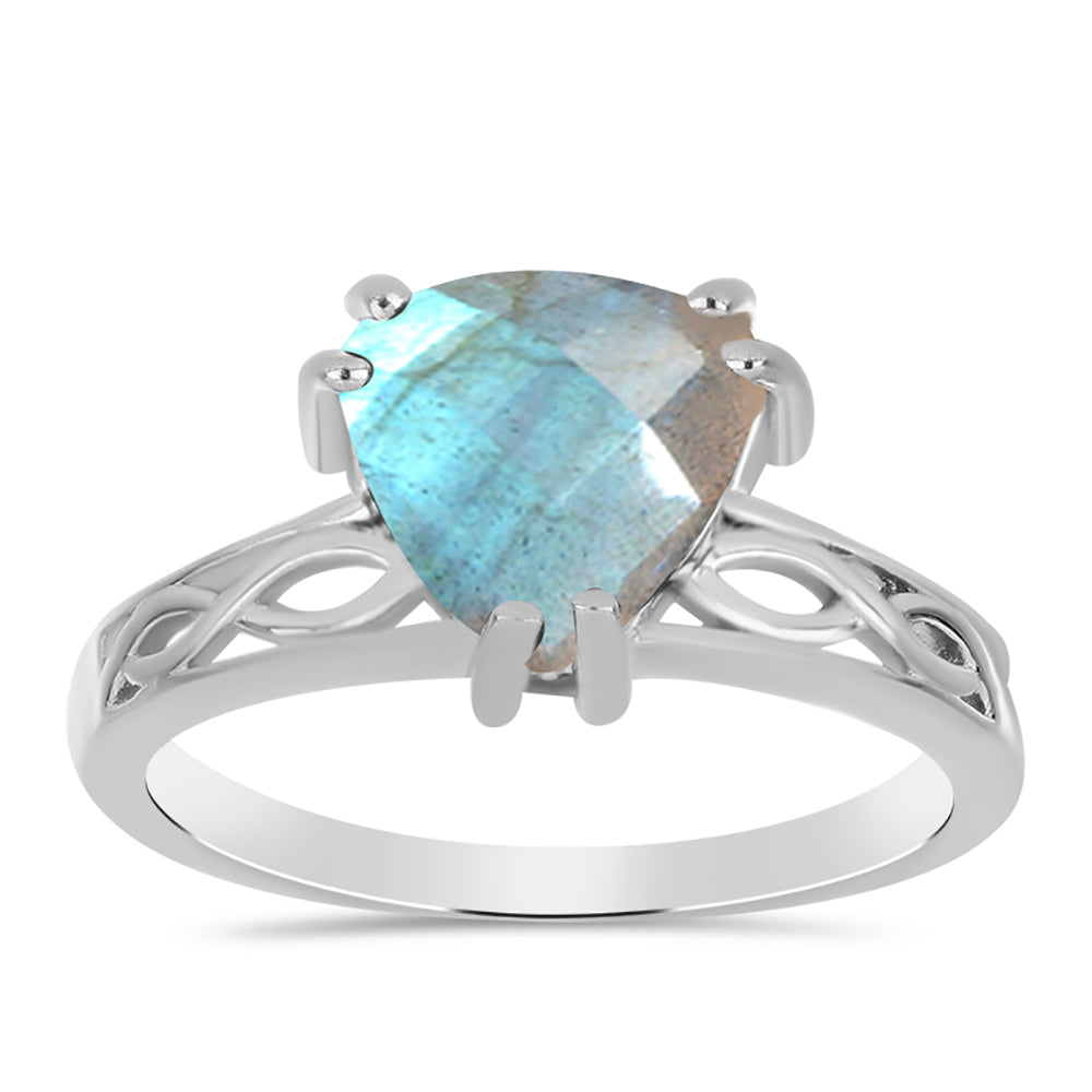Anel de Prata com Labradorite de Gullgruvene  Contraste: Cabeca de Veado (800)