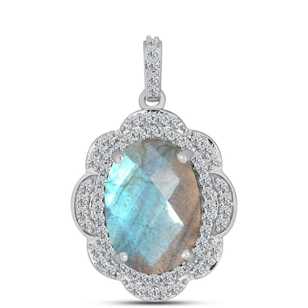 Pendente de Prata com Labradorite de Gullgruvene e Topázio Branco