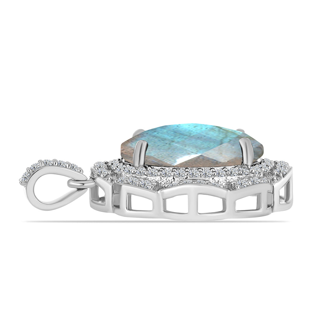 Pendente de Prata com Labradorite de Gullgruvene e Topázio Branco 2 