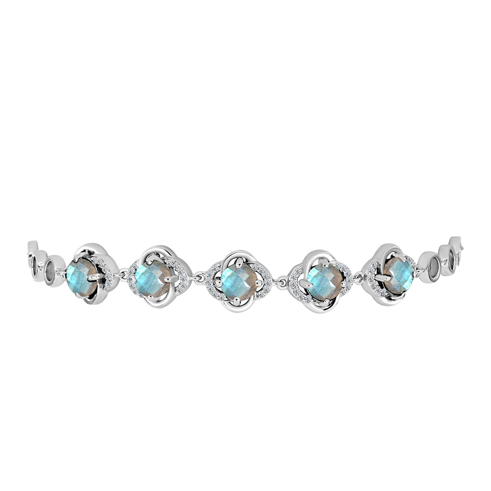 Pulseira de Prata com Labradorite de Gullgruvene e Topázio Branco  Contraste: Cabeca de Veado (800)