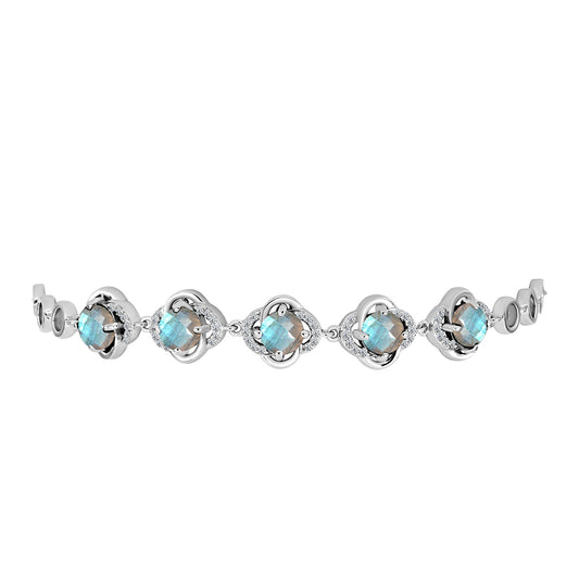 Pulseira de Prata com Labradorite de Gullgruvene e Topázio Branco  Contraste: Cabeca de Veado (800)