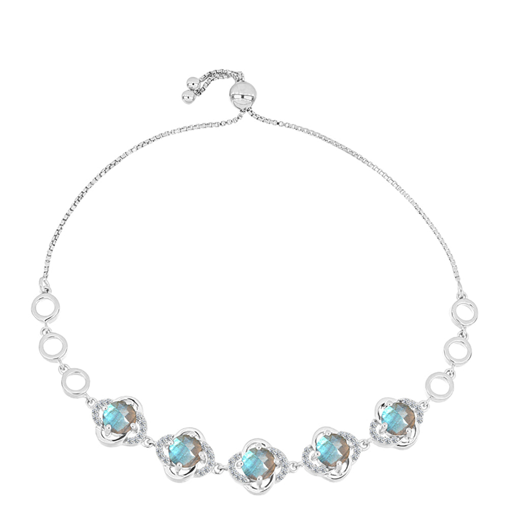 Pulseira de Prata com Labradorite de Gullgruvene e Topázio Branco  Contraste: Cabeca de Veado (800)