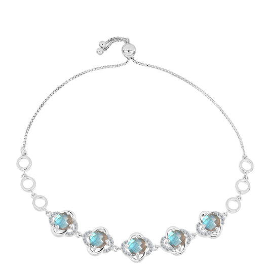 Pulseira de Prata com Labradorite de Gullgruvene e Topázio Branco  Contraste: Cabeca de Veado (800)