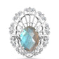 Anel de Prata com Labradorite de Gullgruvene e Topázio Branco  Contraste: Cabeca de Veado (800)