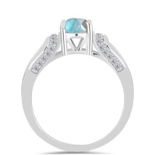 Anel de Prata com Labradorite de Gullgruvene e Topázio Branco  Contraste: Cabeca de Veado (800)