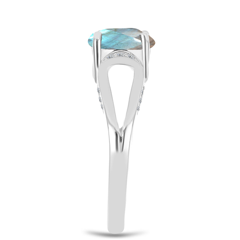 Anel de Prata com Labradorite de Gullgruvene e Topázio Branco  Contraste: Cabeca de Veado (800) 4 