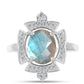 Anel de Prata com Labradorite de Gullgruvene e Topázio Branco  Contraste: Cabeca de Veado (800)