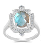 Anel de Prata com Labradorite de Gullgruvene e Topázio Branco  Contraste: Cabeca de Veado (800)