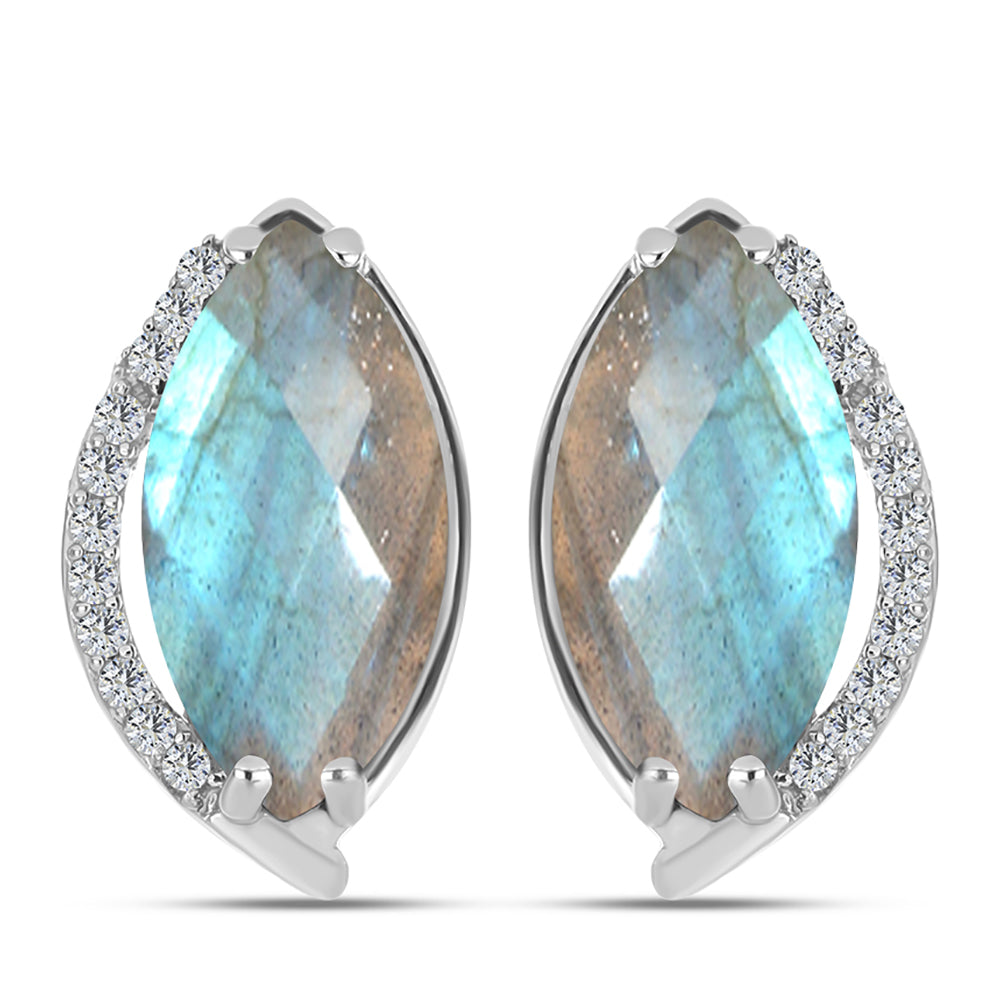 Brincos de Prata com Labradorite de Gullgruvene e Topázio Branco